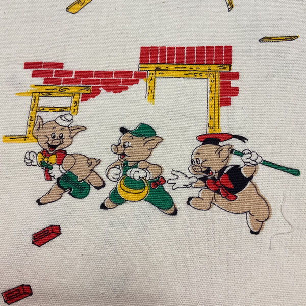 The Three Little Pigs Vintage 1970s Heavy Cotton Fabric 43 x 88