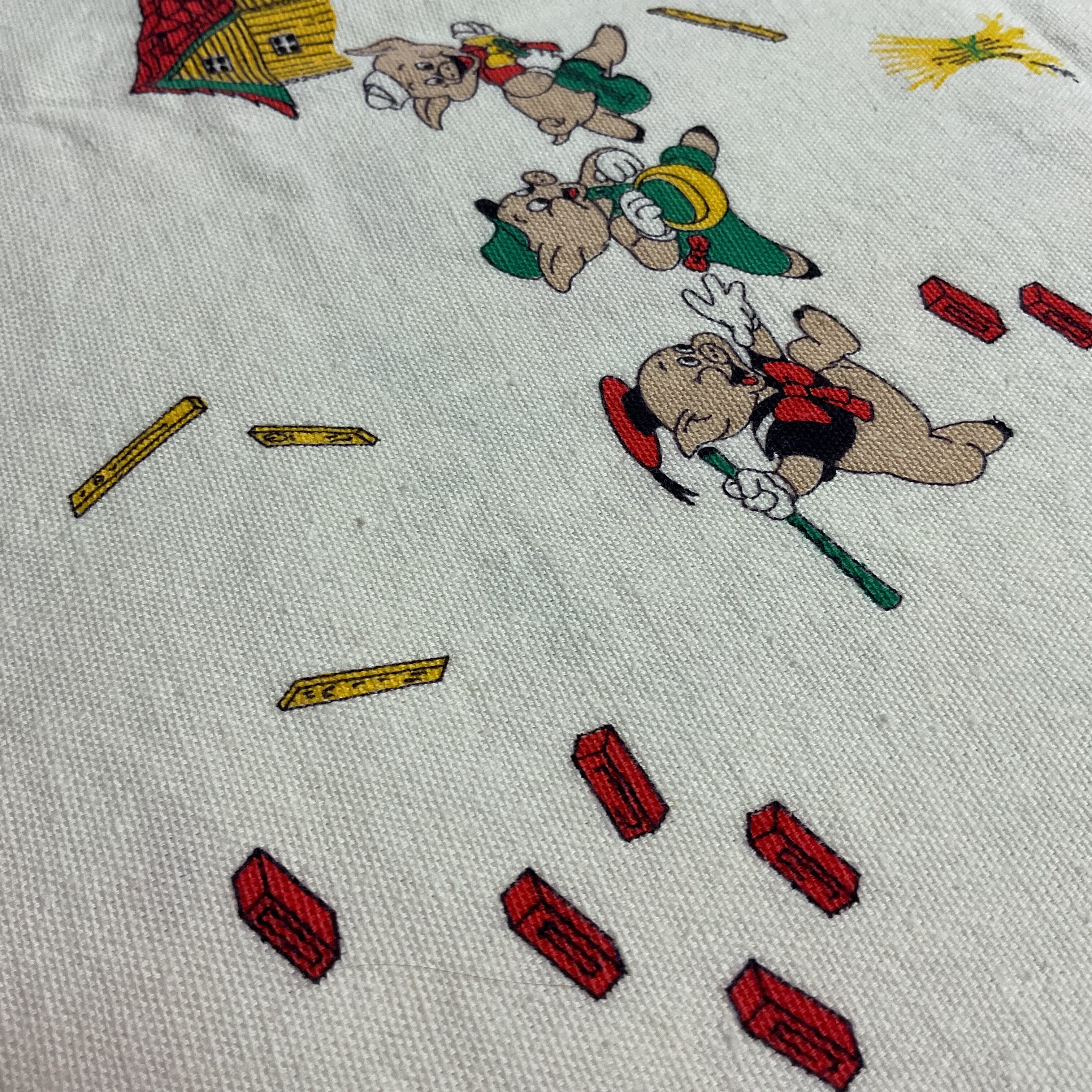 The Three Little Pigs Vintage 1970s Heavy Cotton Fabric 43 x 88