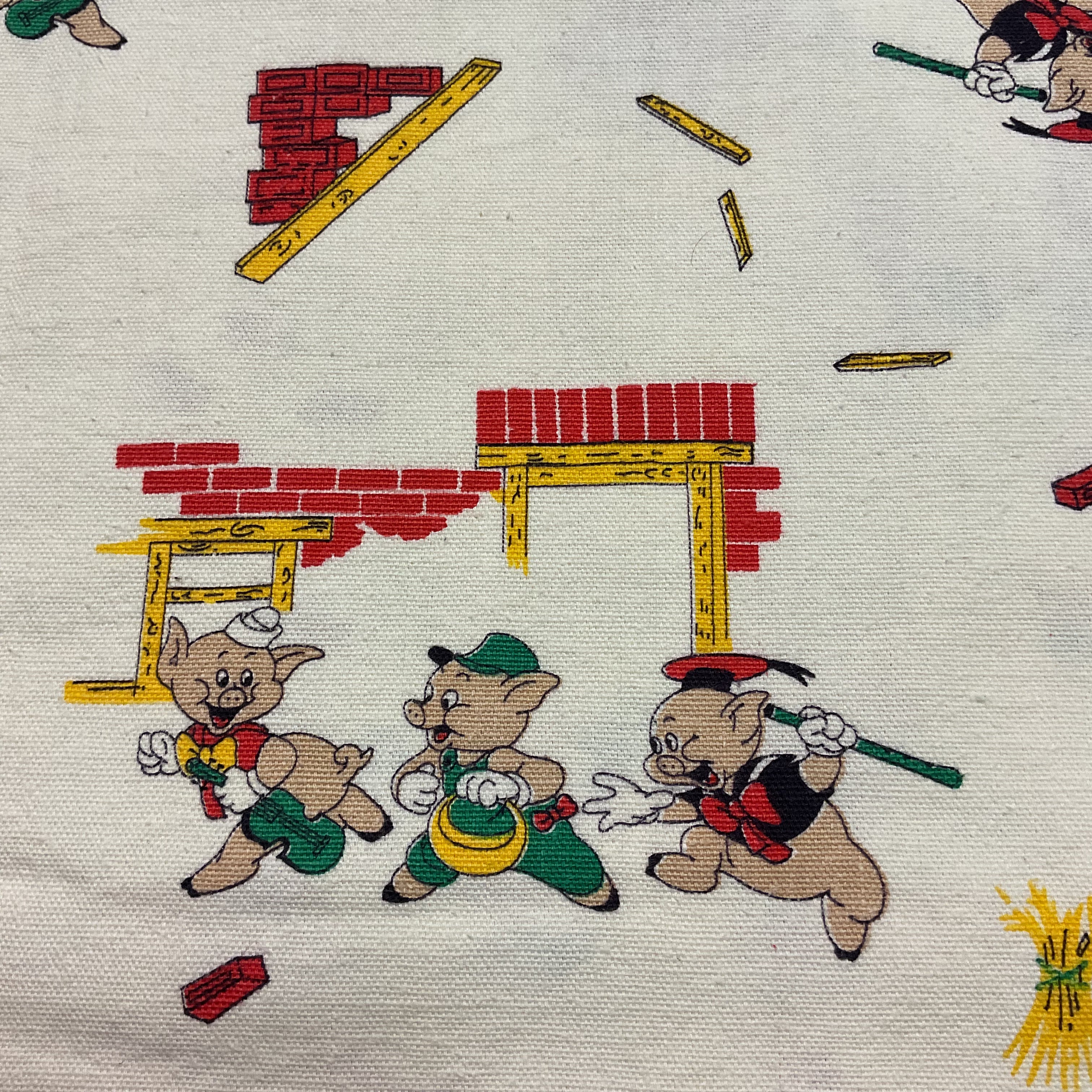The Three Little Pigs Vintage 1970s Heavy Cotton Fabric 43 x 88