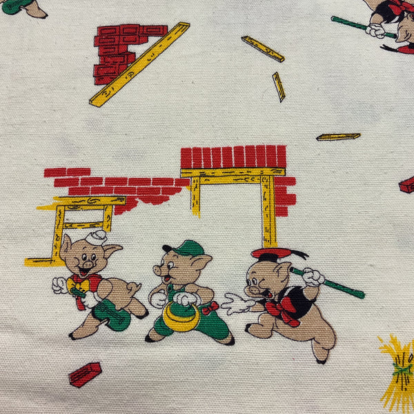 The Three Little Pigs Vintage 1970s Heavy Cotton Fabric 43 x 88