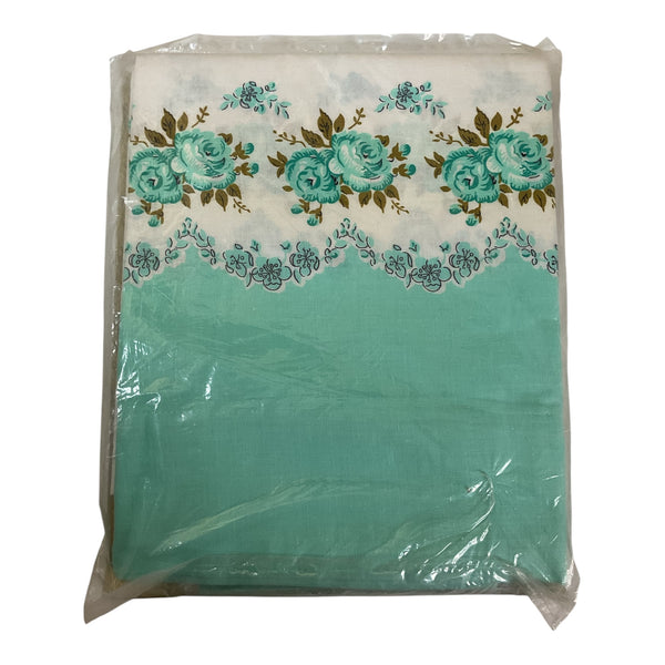 Vintage 1970s Floral Pillowcase Pair Jadeite Green and Gold - Avid Vintage