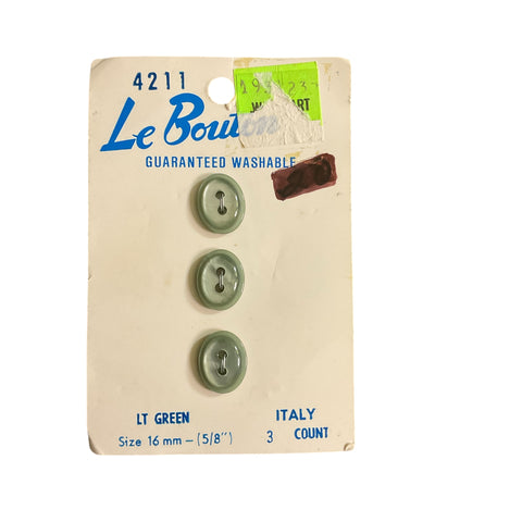 Le Bouton Light Green 2 Hole Oval Buttons 3 on Card