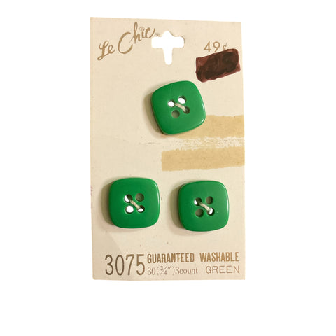 Vintage Green Le Chic Plastic 4 Hole Buttons on Card 3075