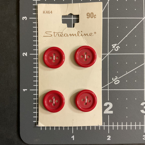 Streamline Red 4 Hole Buttons 4 on Card No K464
