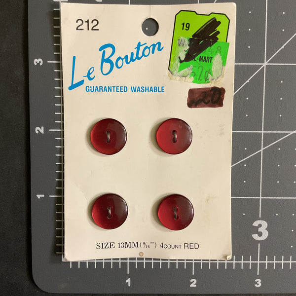 Le Bouton Red 2 Hole Buttons 4 on Card No 212