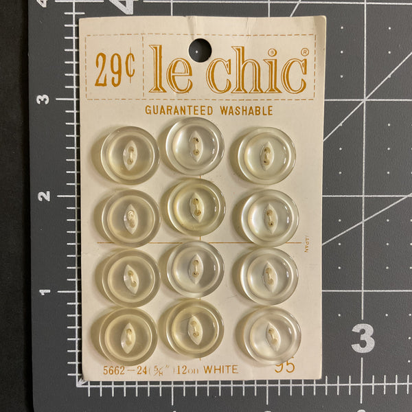 Le Chic White 2 Hole Buttons 12 on Card No 5662