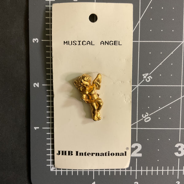 JHB Musical Angel Metal Button 1 on Card Gold Tone