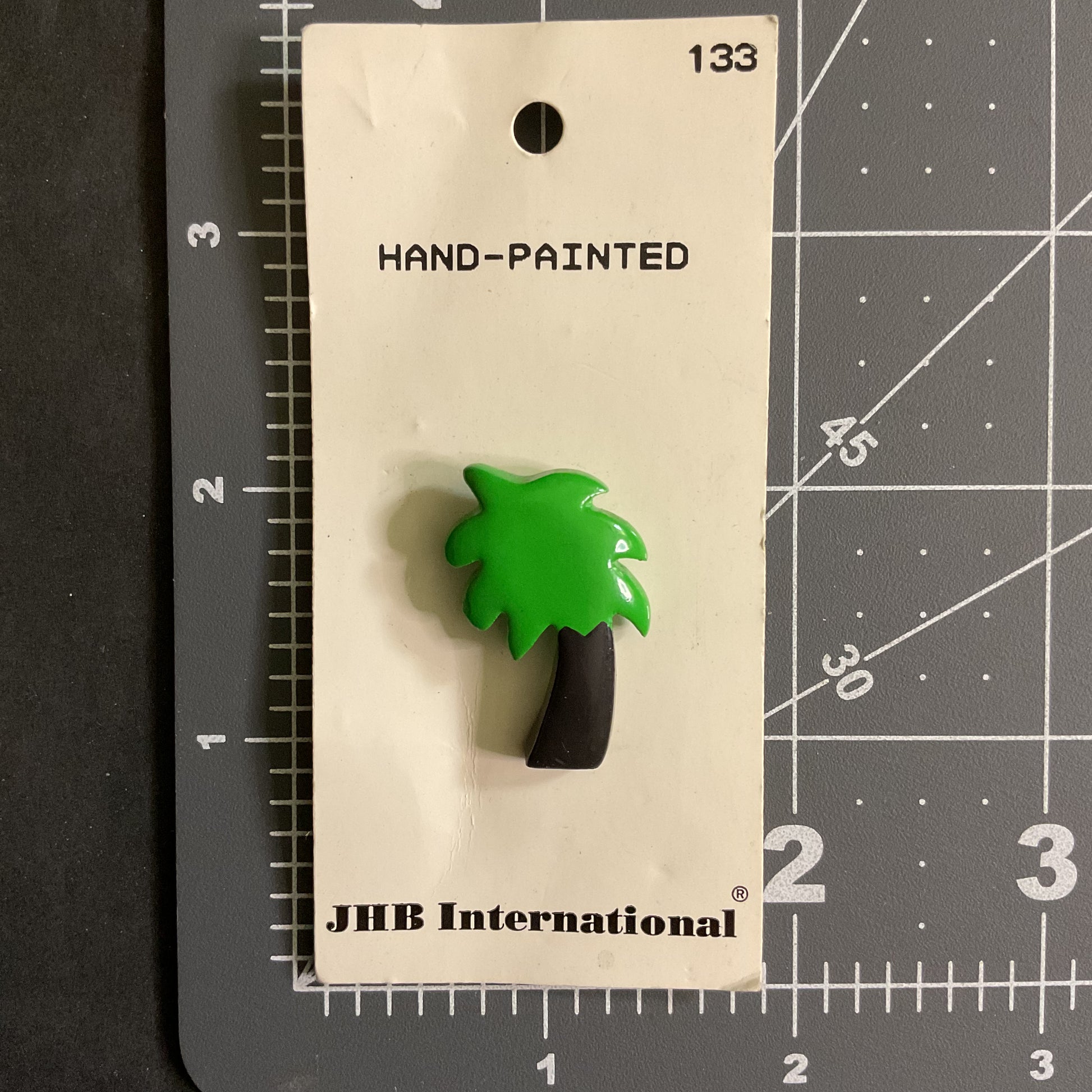 JHB Hand Painted Palm Tree Button 1 on Card - Avid Vintage