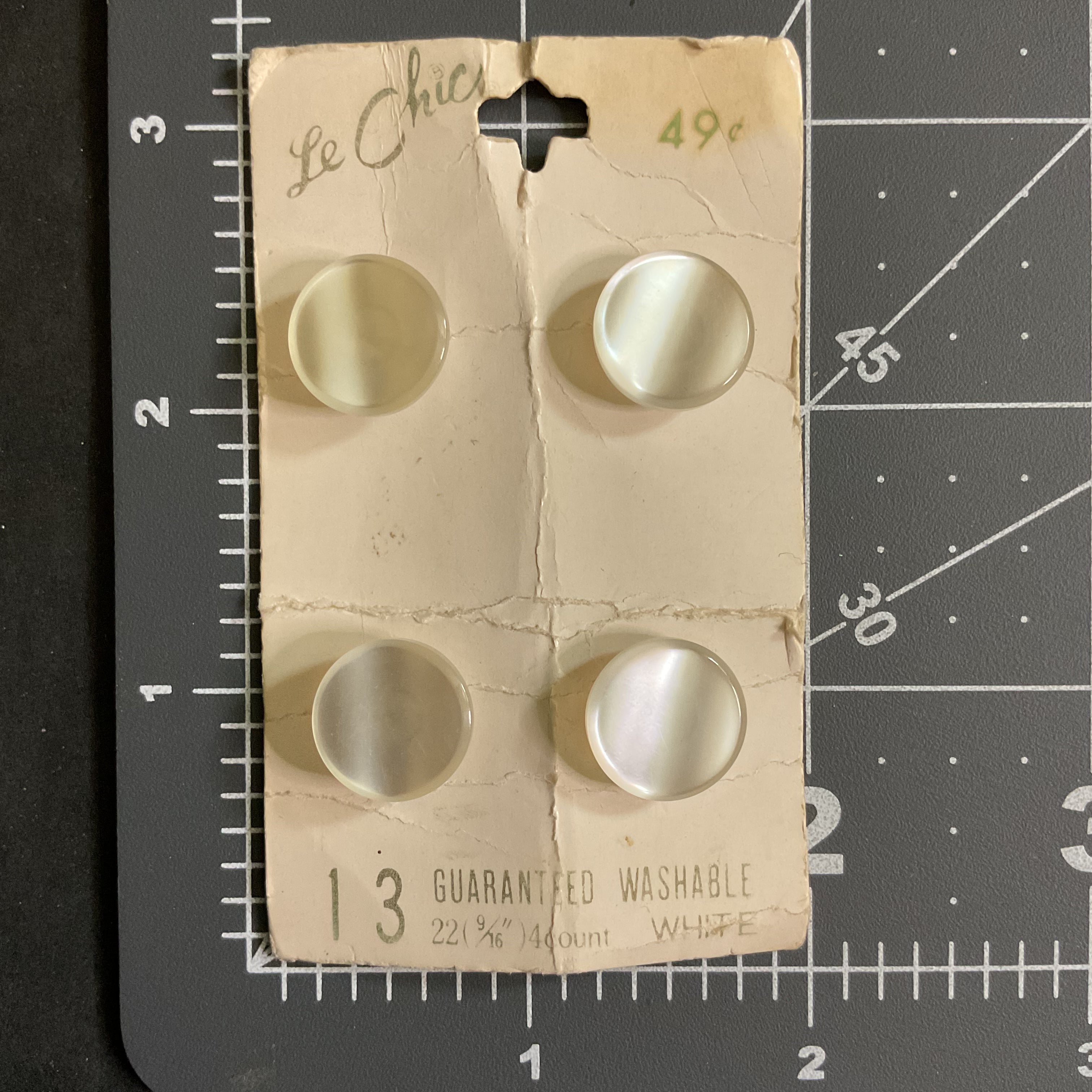 Vintage Le Chic 9/16 White Shank Plastic Buttons 4 on Card