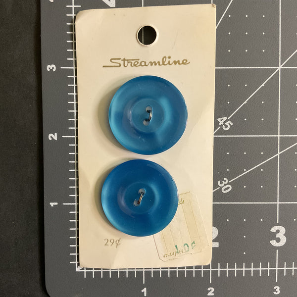 Vintage Streamline Shiny Blue 2 Hole Buttons 2 on Card