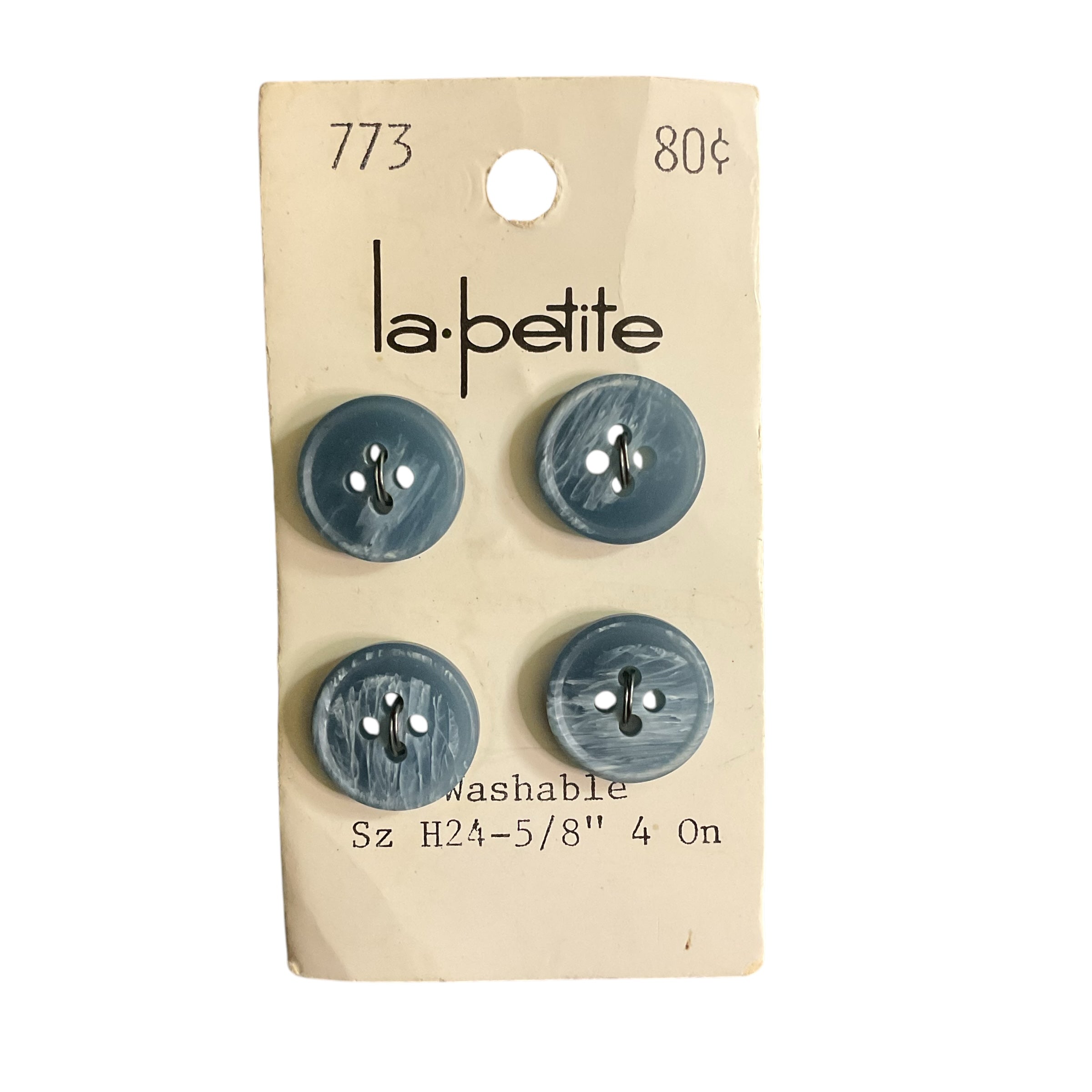 Vintage Le Petite 773 Blue Plastic Buttons 4 on Original Card 4 Hole