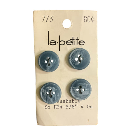 Vintage Le Petite 773 Blue Plastic Buttons 4 on Original Card 4 Hole