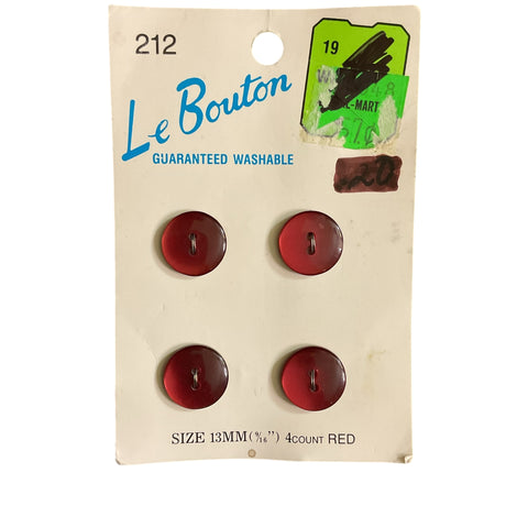 Le Bouton Red 2 Hole Buttons 4 on Card No 212