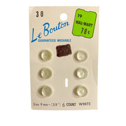 Le Bouton White Shank Buttons 6 on Card No 30 - Avid Vintage
