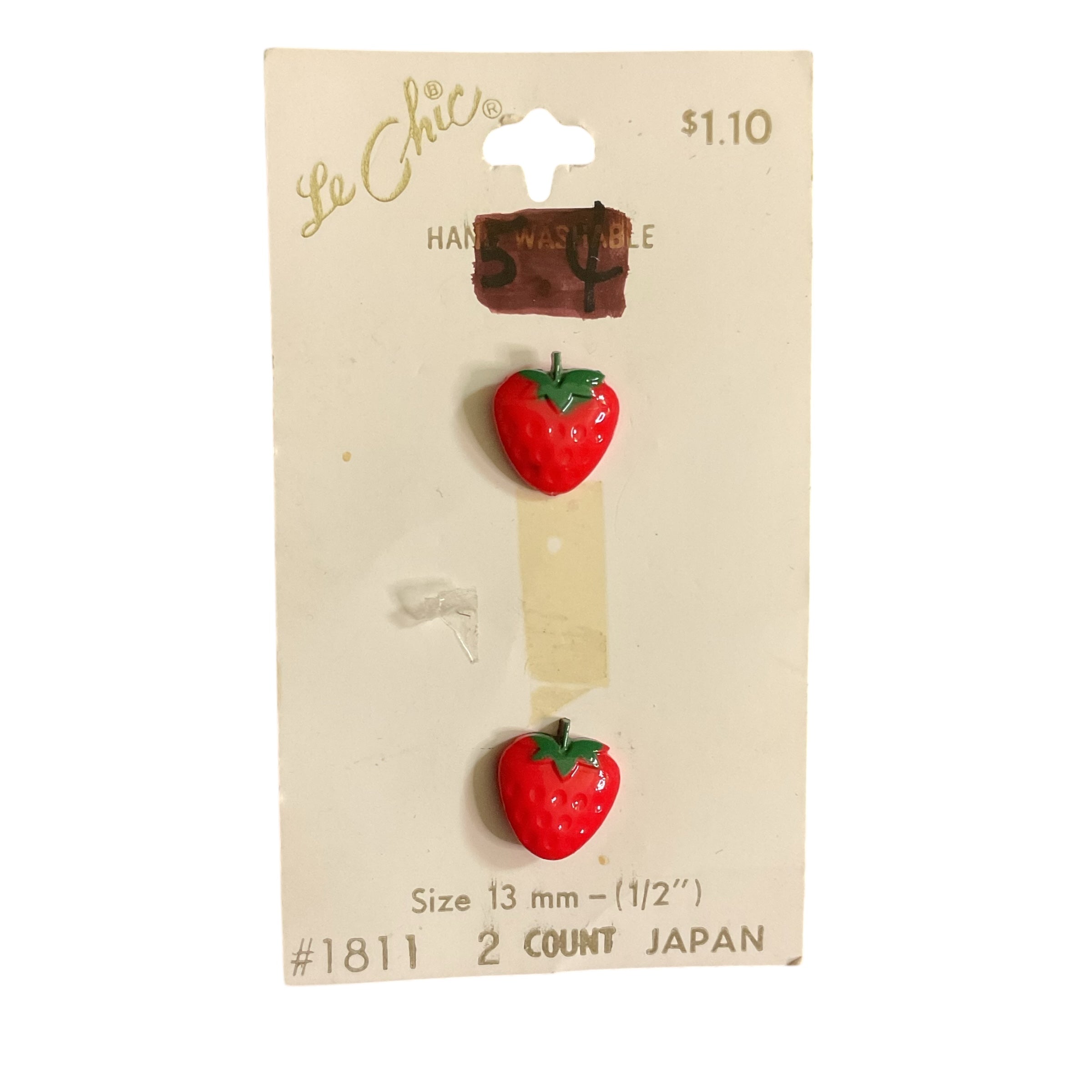 Le Chic Novelty Strawberry Shank Buttons 2 on Card No 1811