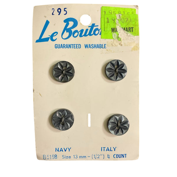Le Bouton Navy Blue 2 Hole Flower Buttons 4 on Card