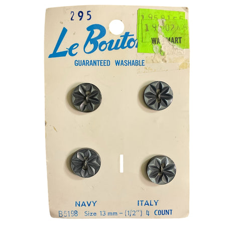 Le Bouton Navy Blue 2 Hole Flower Buttons 4 on Card