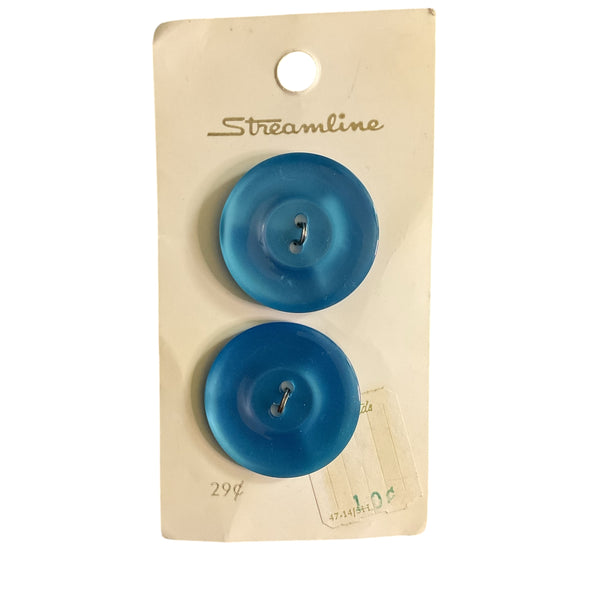 Vintage Streamline Shiny Blue 2 Hole Buttons 2 on Card