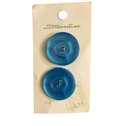 Vintage Streamline Shiny Blue 2 Hole Buttons 2 on Card