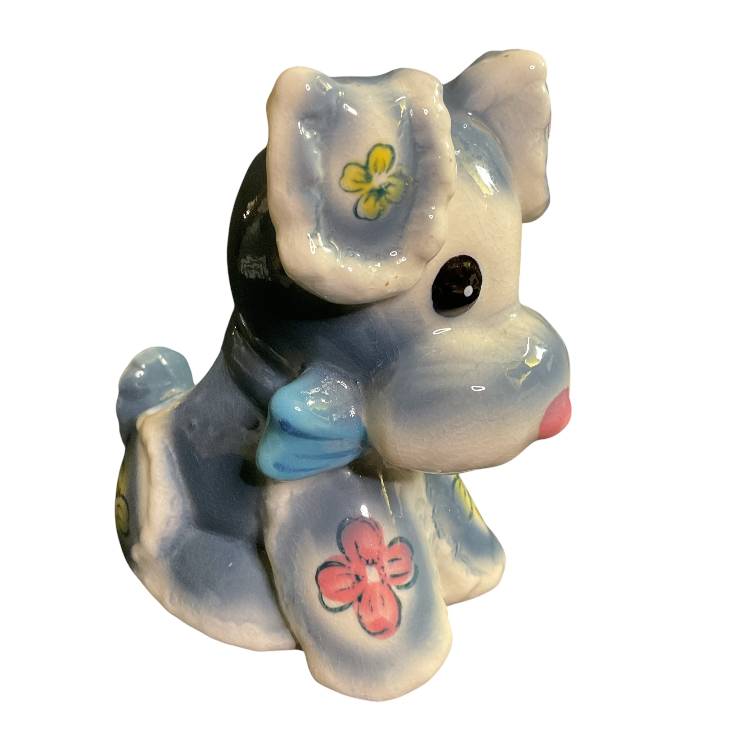 Vintage Blue Flower Puppy Dog Ceramic Planter Marilyn Exclusive