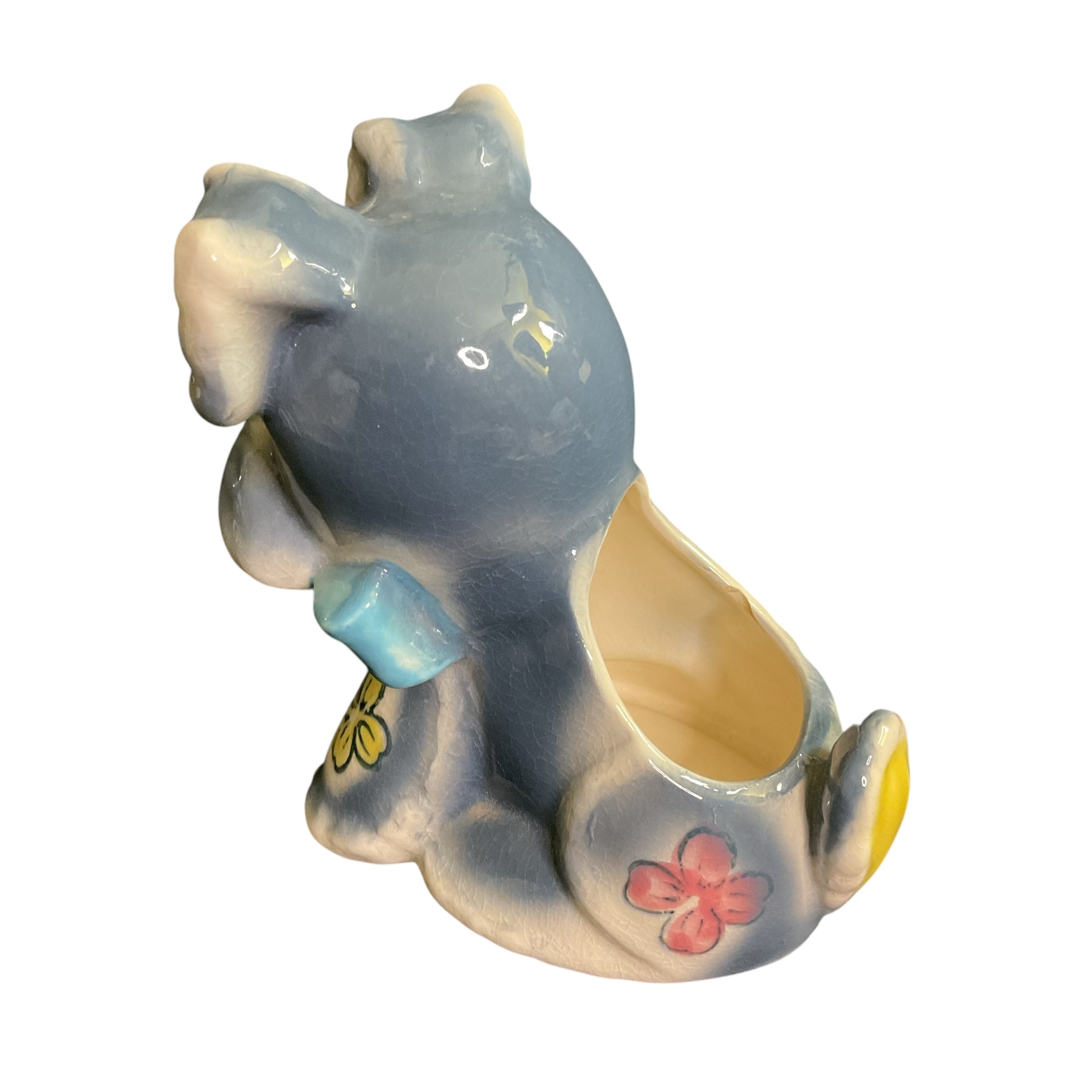 Vintage Blue Flower Puppy Dog Ceramic Planter Marilyn Exclusive