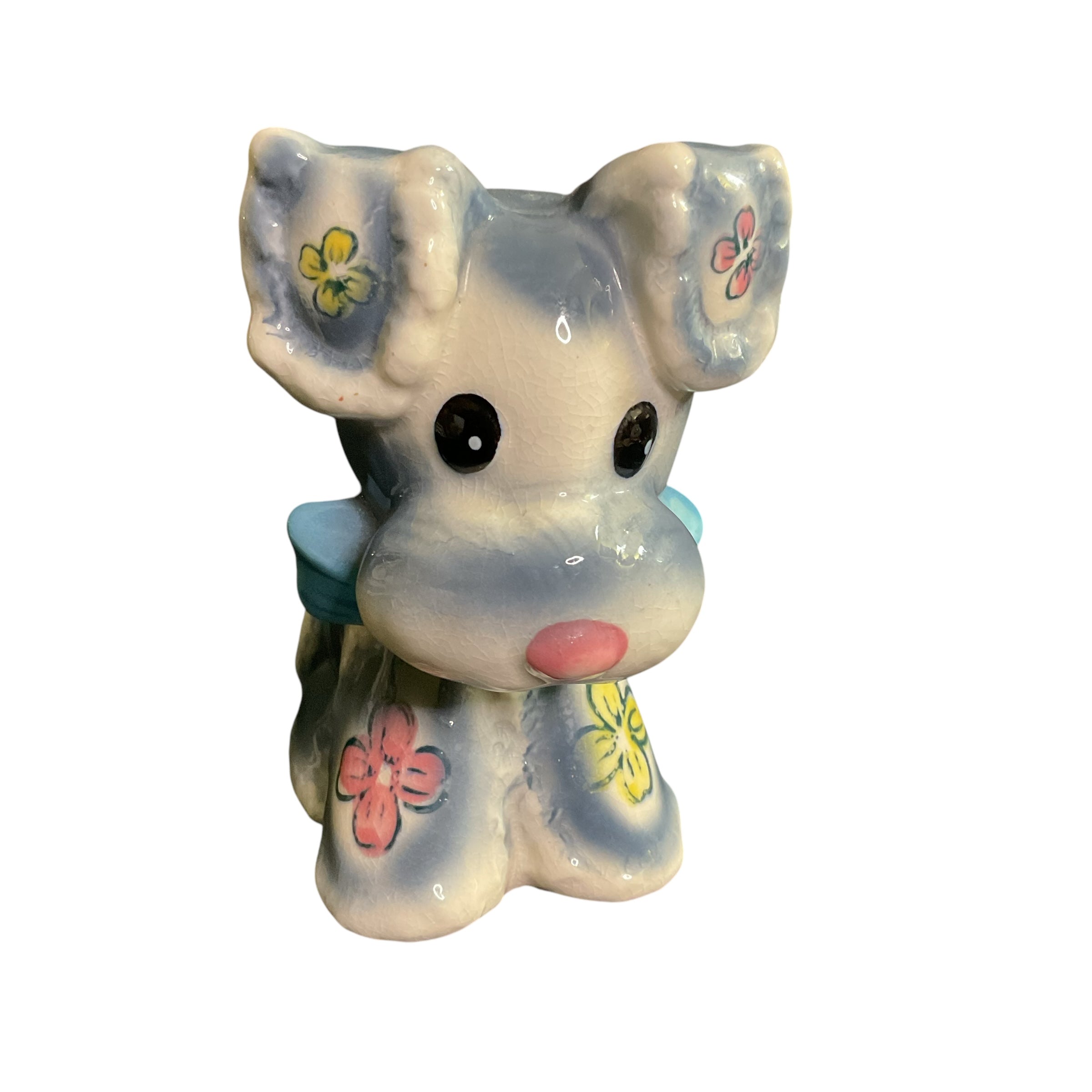 Vintage Blue Flower Puppy Dog Ceramic Planter Marilyn Exclusive