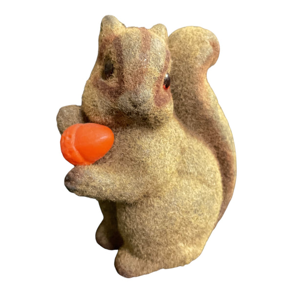 Vintage Flocked Squirrel Piggy Bank Hard Plastic