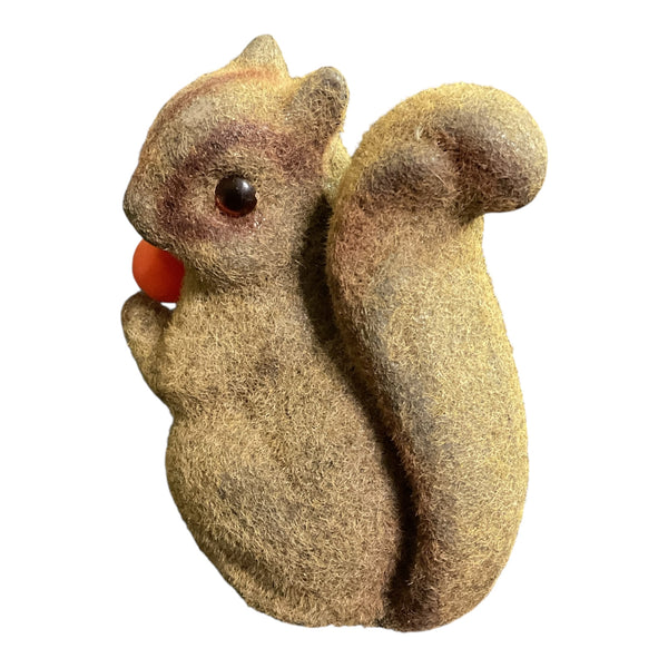 Vintage Flocked Squirrel Piggy Bank Hard Plastic