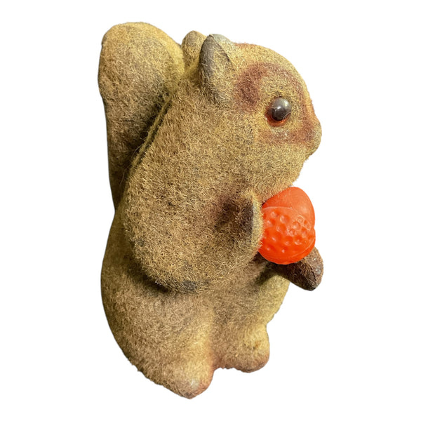 Vintage Flocked Squirrel Piggy Bank Hard Plastic