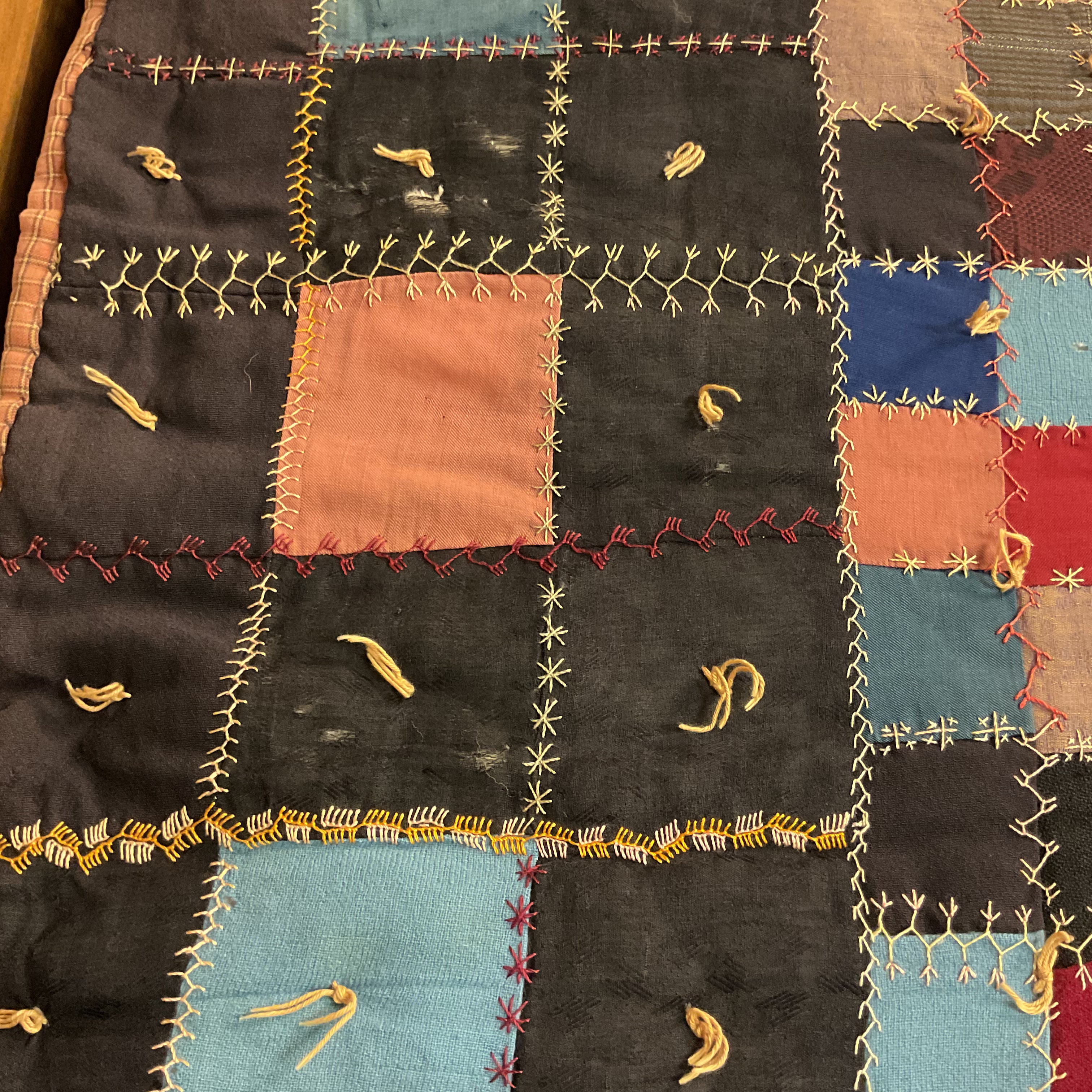 Vintage Patchwork Crazy Quilt Fancy Hand Embroidery Tied