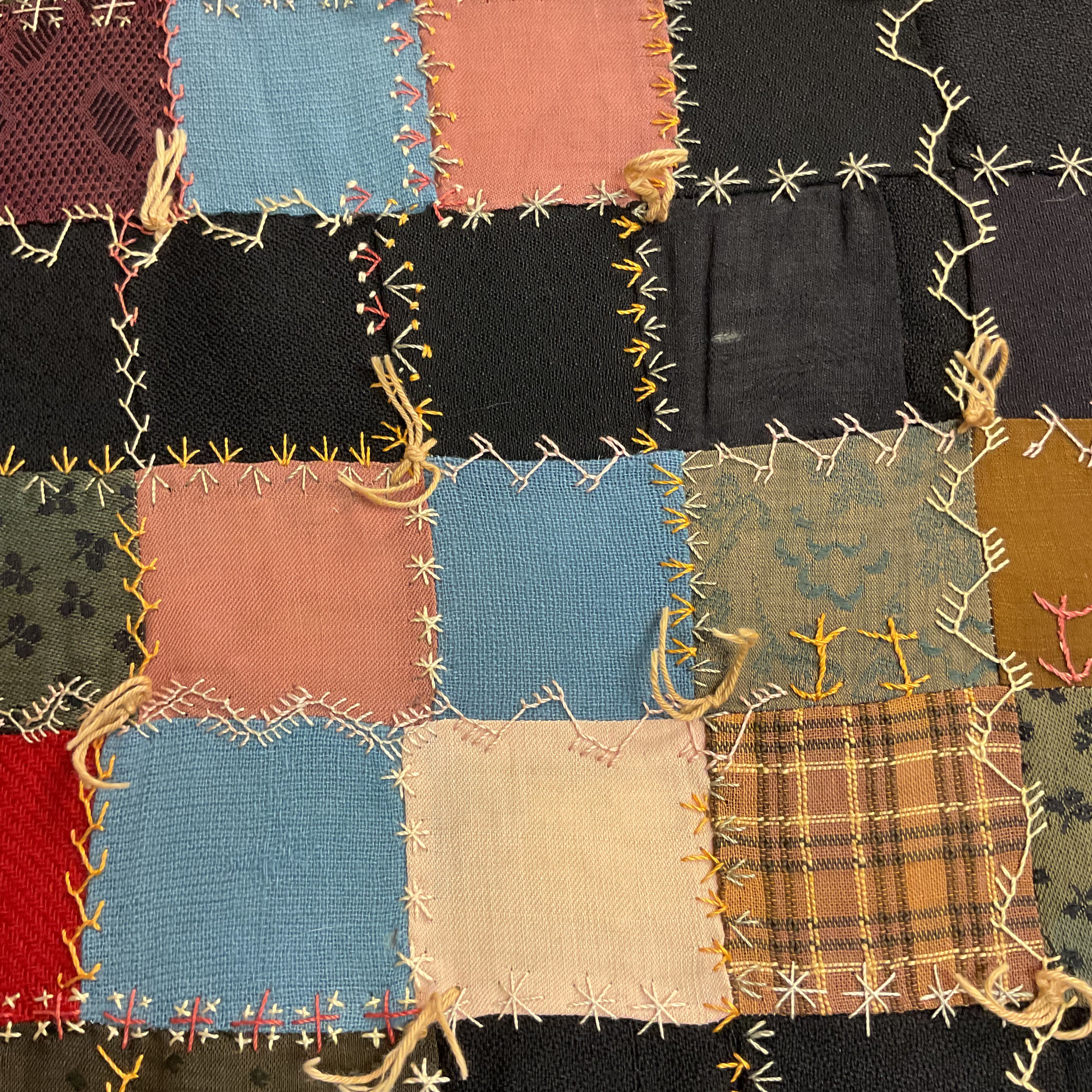 Vintage Patchwork Crazy Quilt Fancy Hand Embroidery Tied