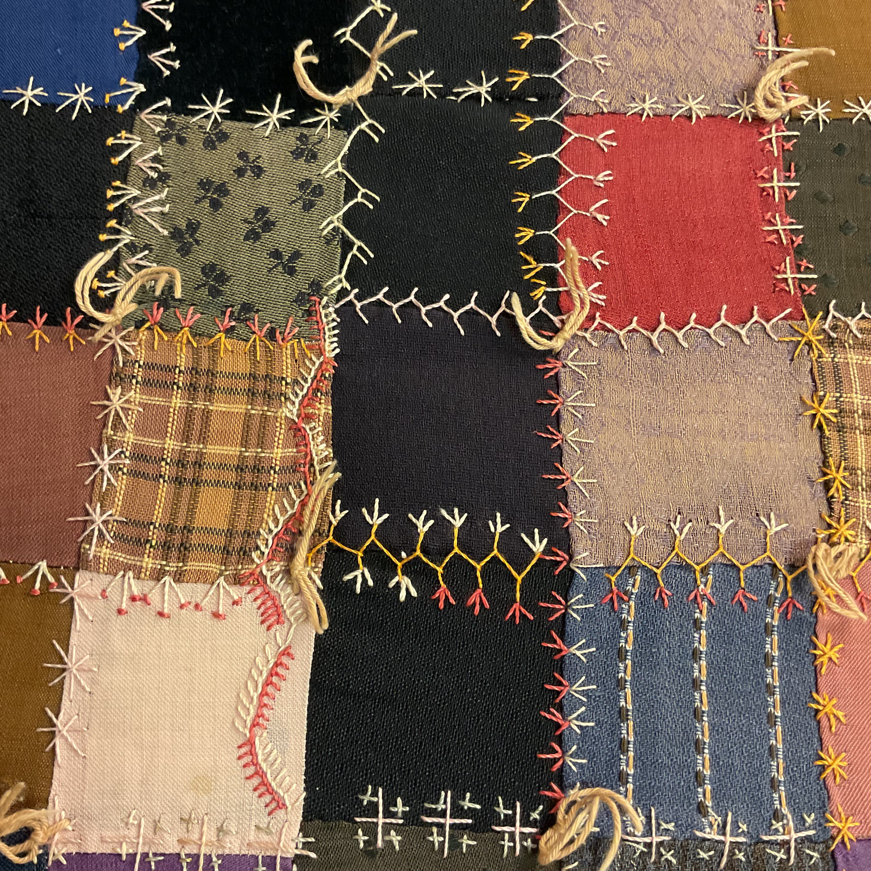 Vintage Patchwork Crazy Quilt Fancy Hand Embroidery Tied