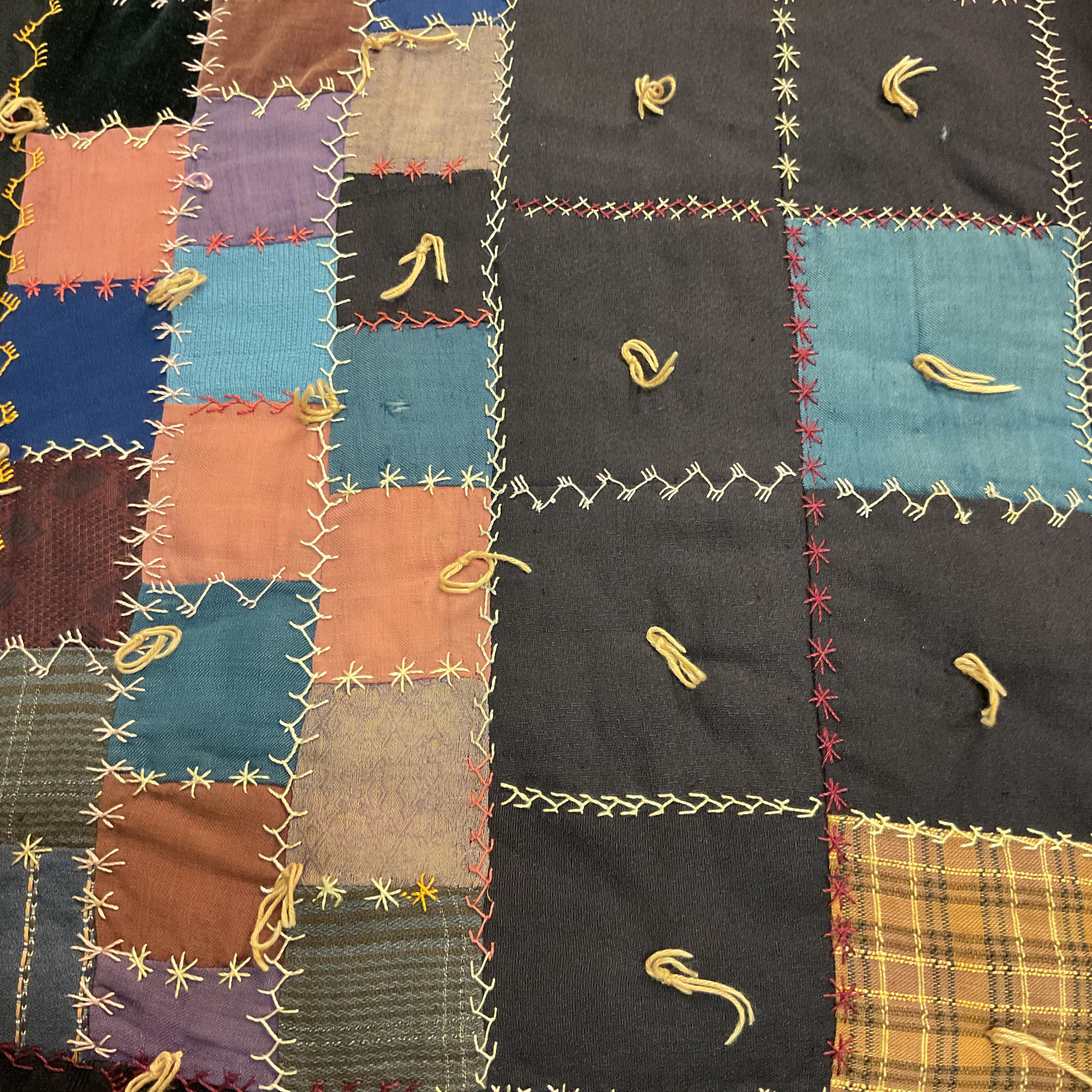 Vintage Patchwork Crazy Quilt Fancy Hand Embroidery Tied