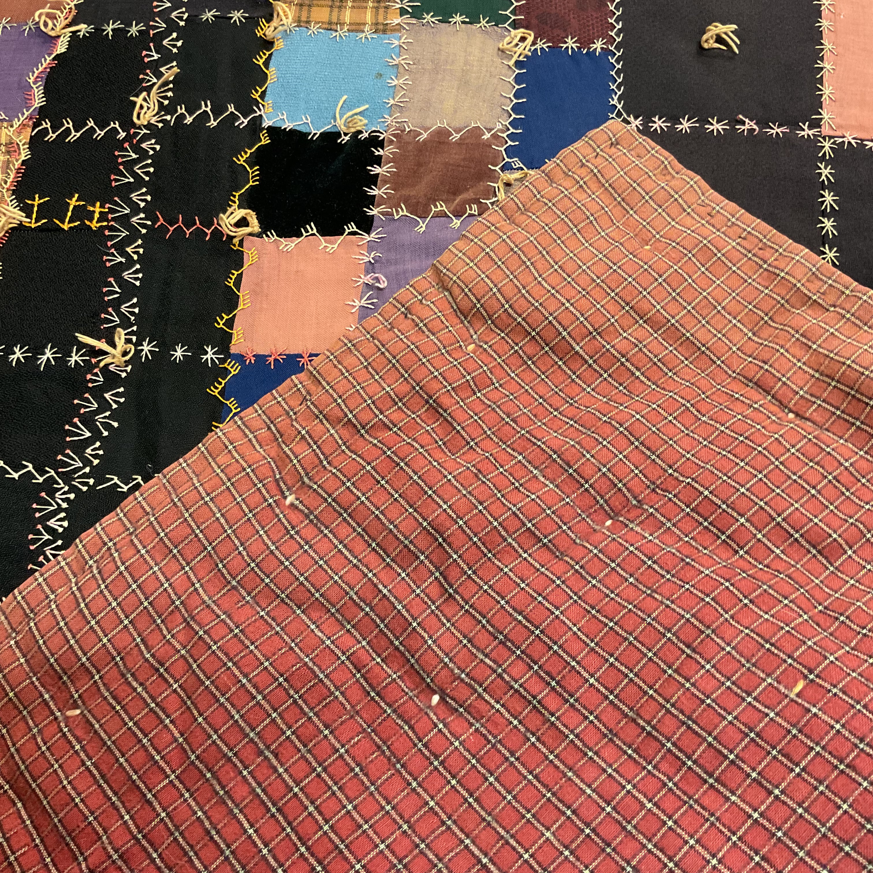 Vintage Patchwork Crazy Quilt Fancy Hand Embroidery Tied