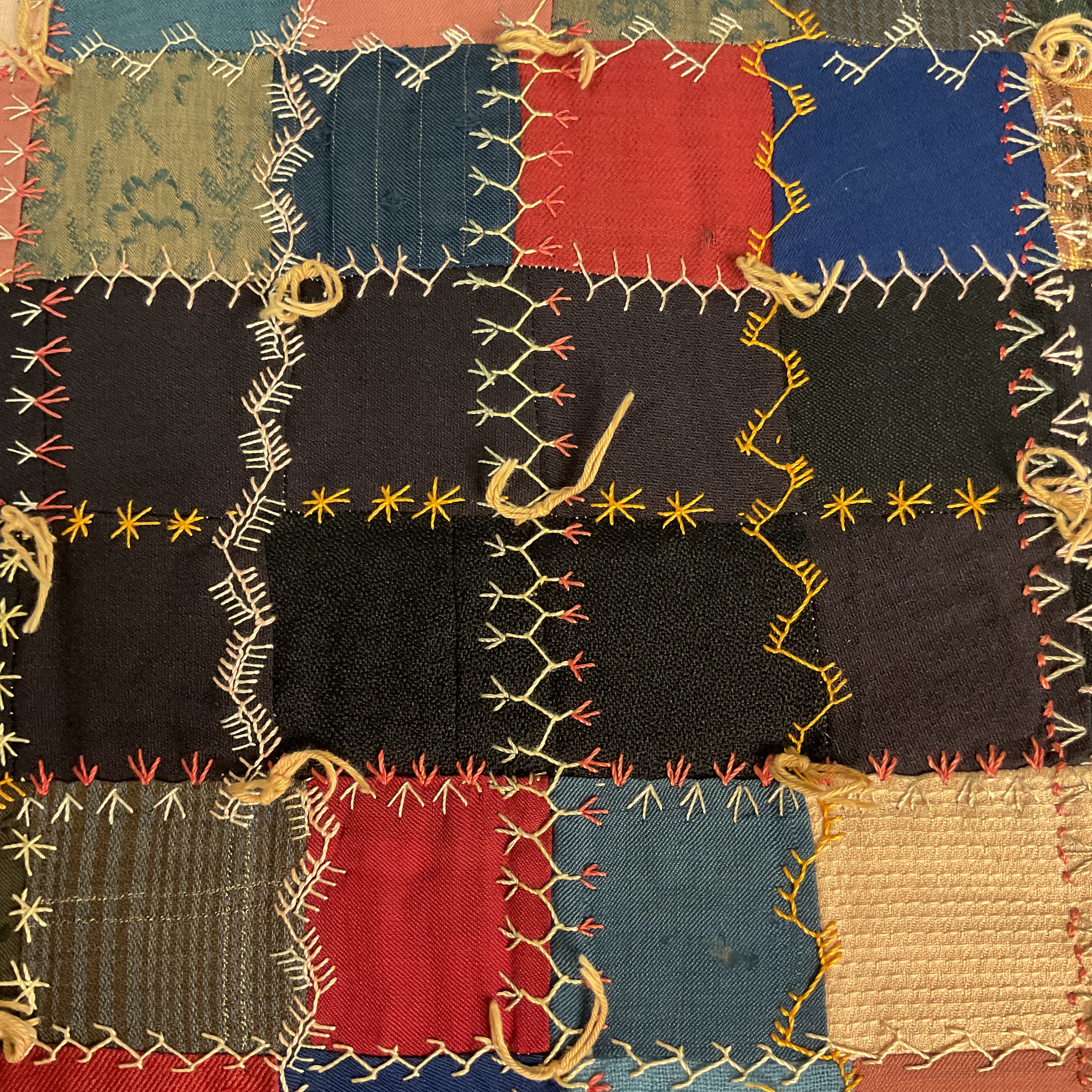 Vintage Patchwork Crazy Quilt Fancy Hand Embroidery Tied