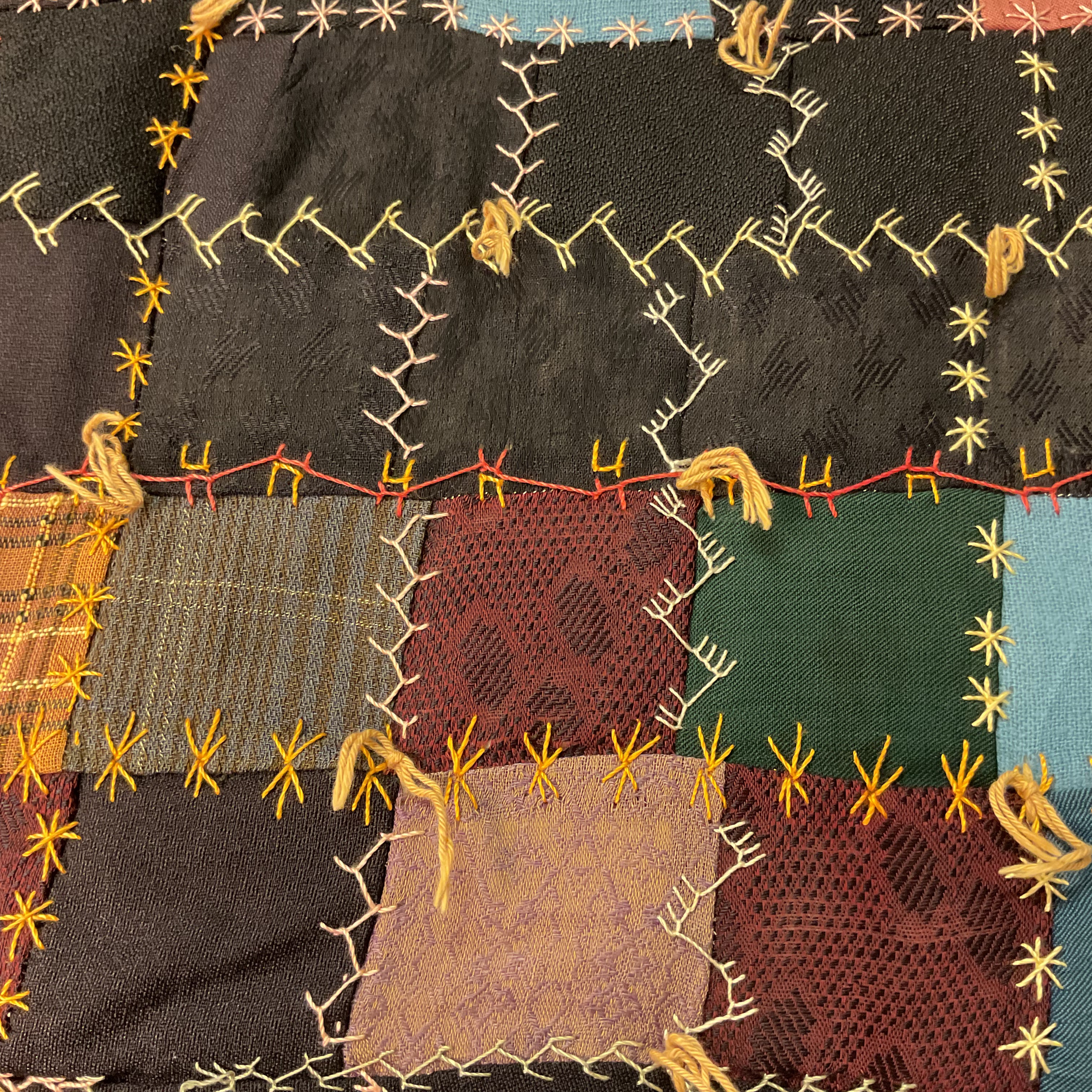 Vintage Patchwork Crazy Quilt Fancy Hand Embroidery Tied