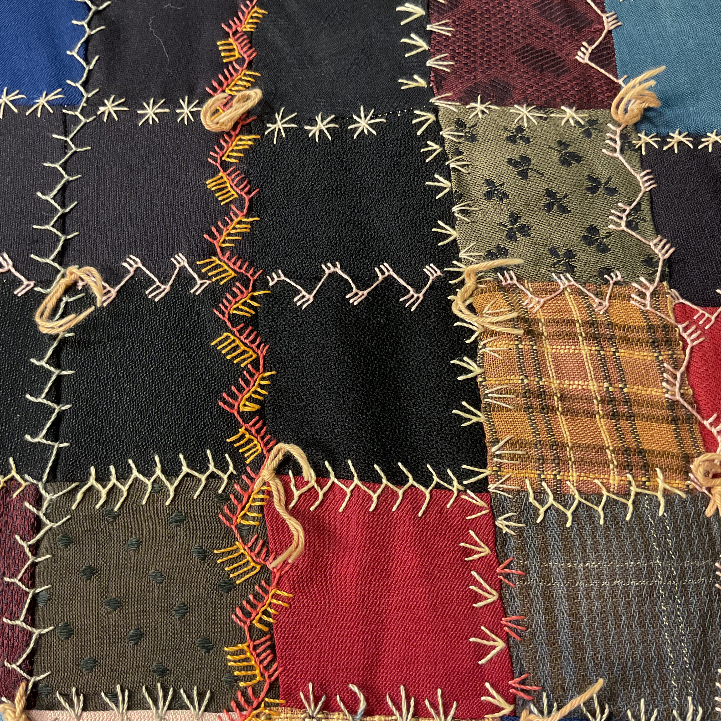 Vintage Patchwork Crazy Quilt Fancy Hand Embroidery Tied