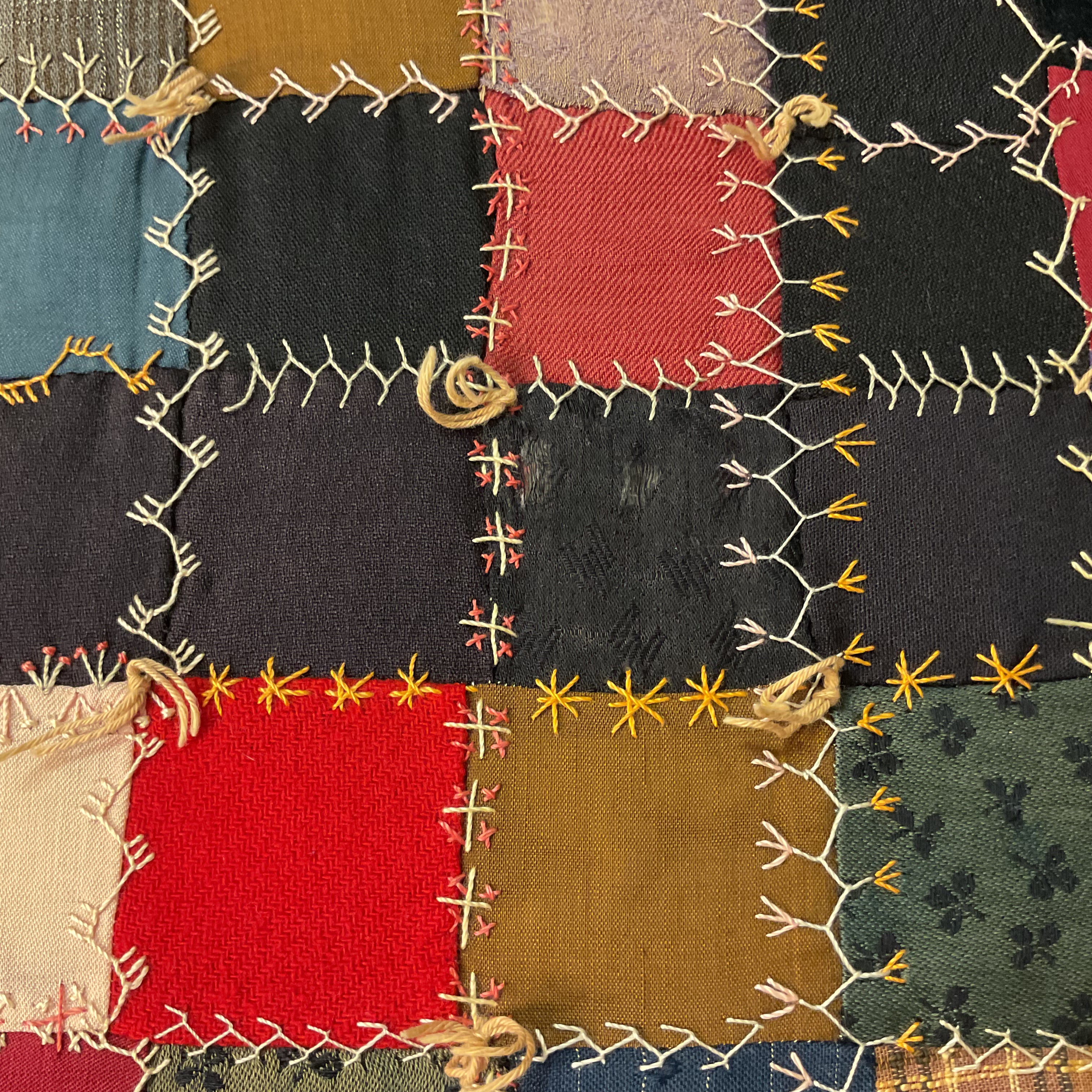 Vintage Patchwork Crazy Quilt Fancy Hand Embroidery Tied