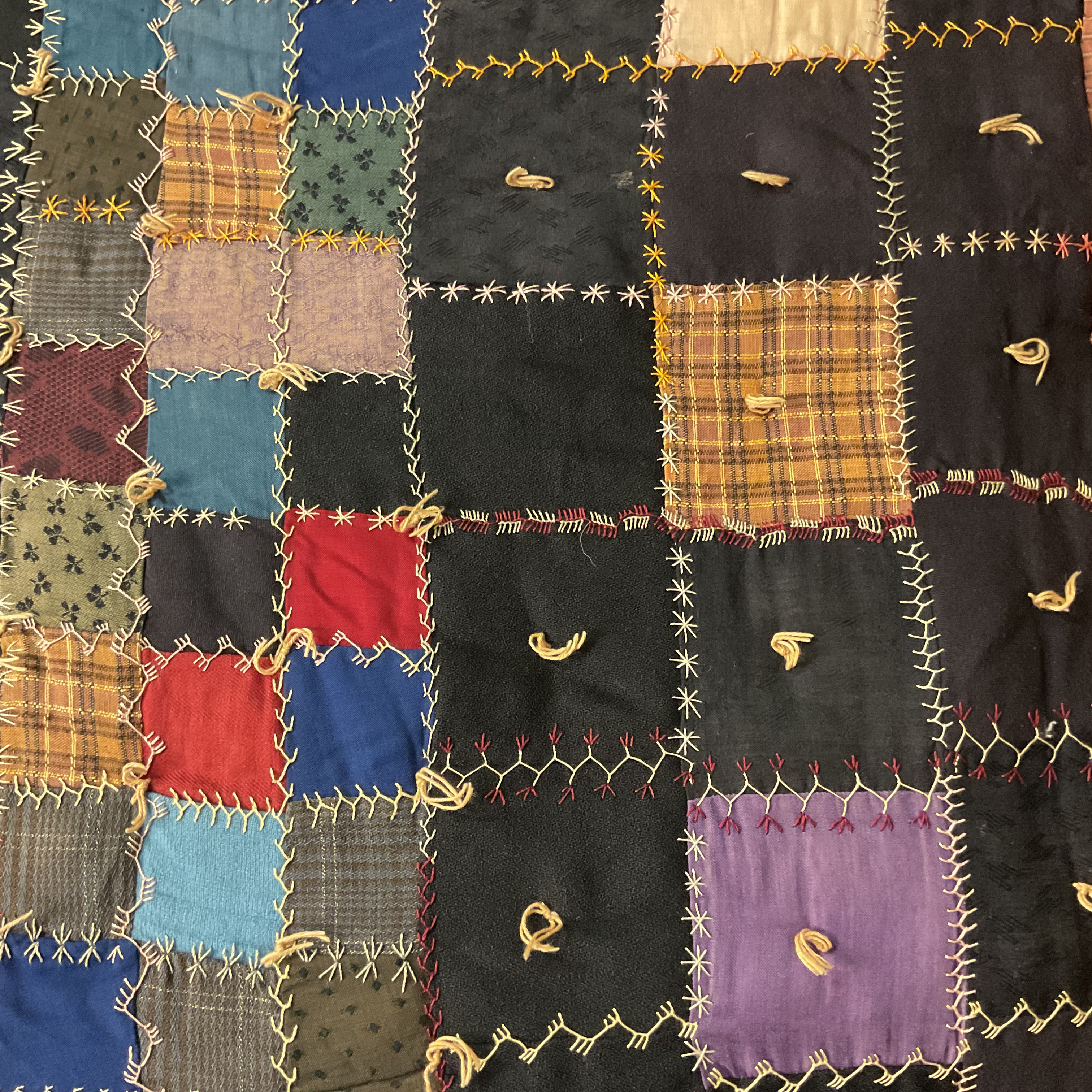 Vintage Patchwork Crazy Quilt Fancy Hand Embroidery Tied