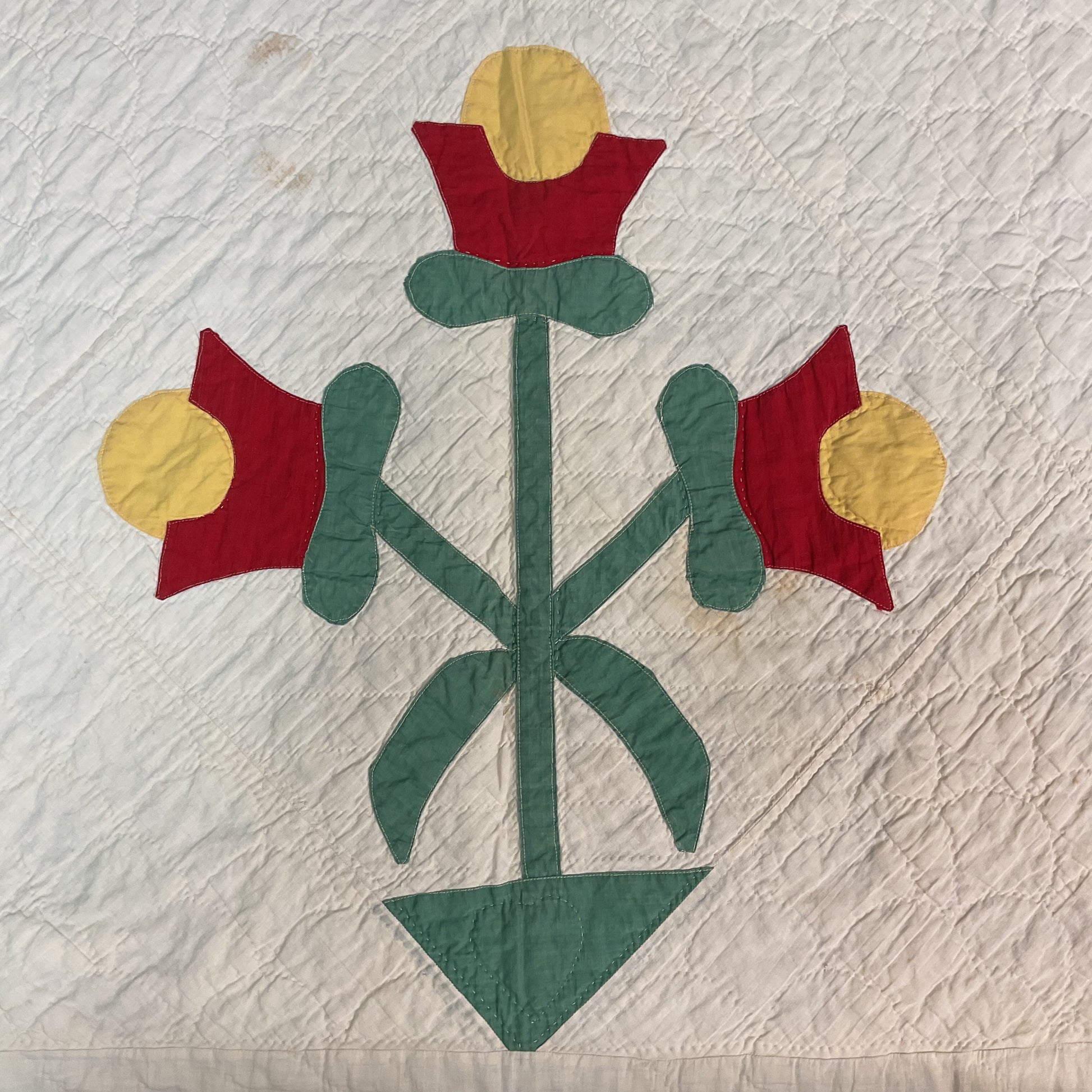 Vintage Appliqué Tulip Cutter Quilt Hand Quilted - Avid Vintage