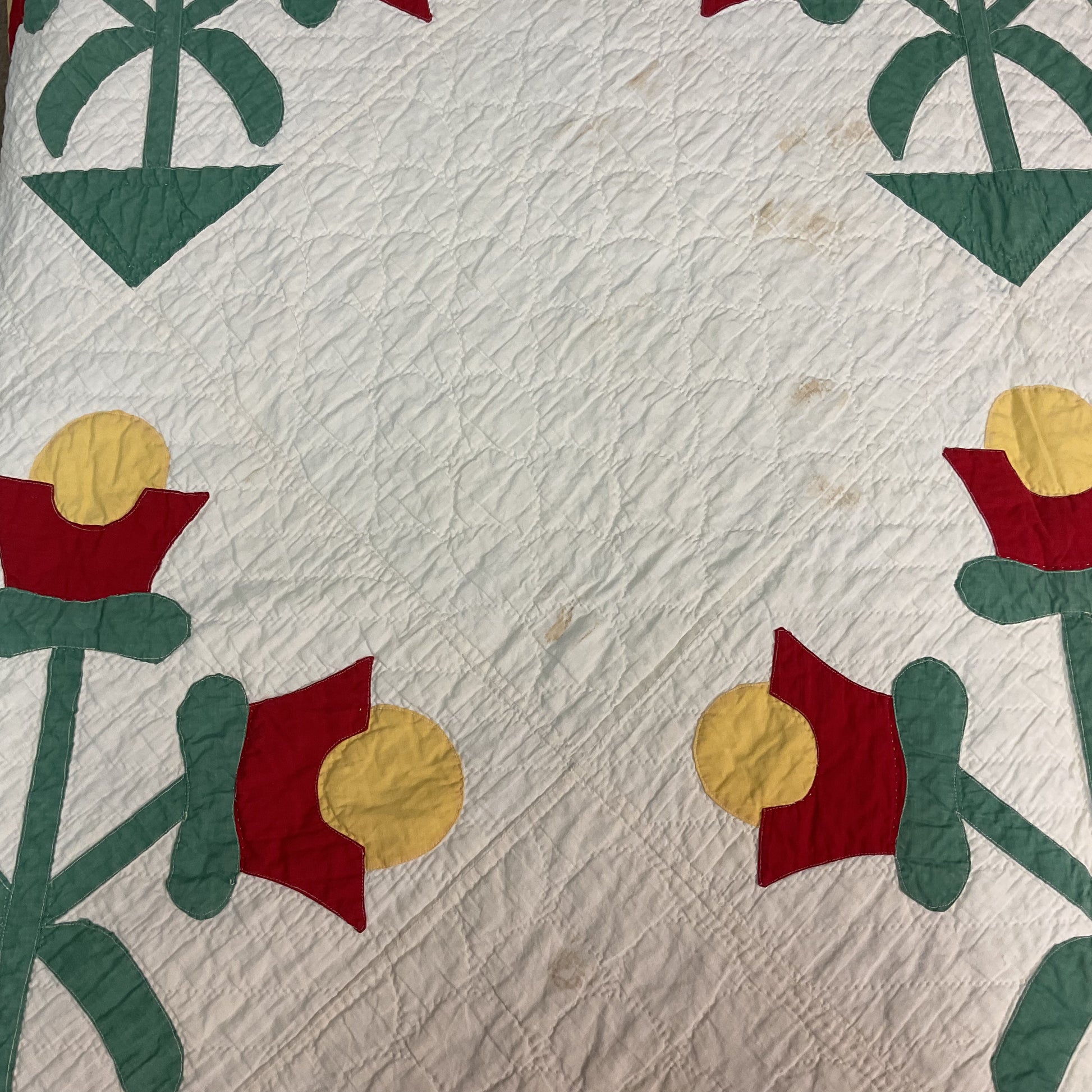 Vintage Appliqué Tulip Cutter Quilt Hand Quilted - Avid Vintage
