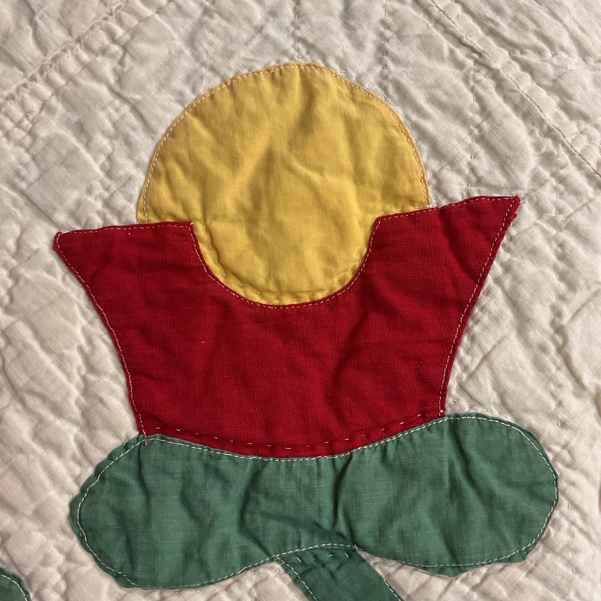 Vintage Appliqué Tulip Cutter Quilt Hand Quilted - Avid Vintage