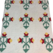 Vintage Appliqué Tulip Cutter Quilt Hand Quilted - Avid Vintage