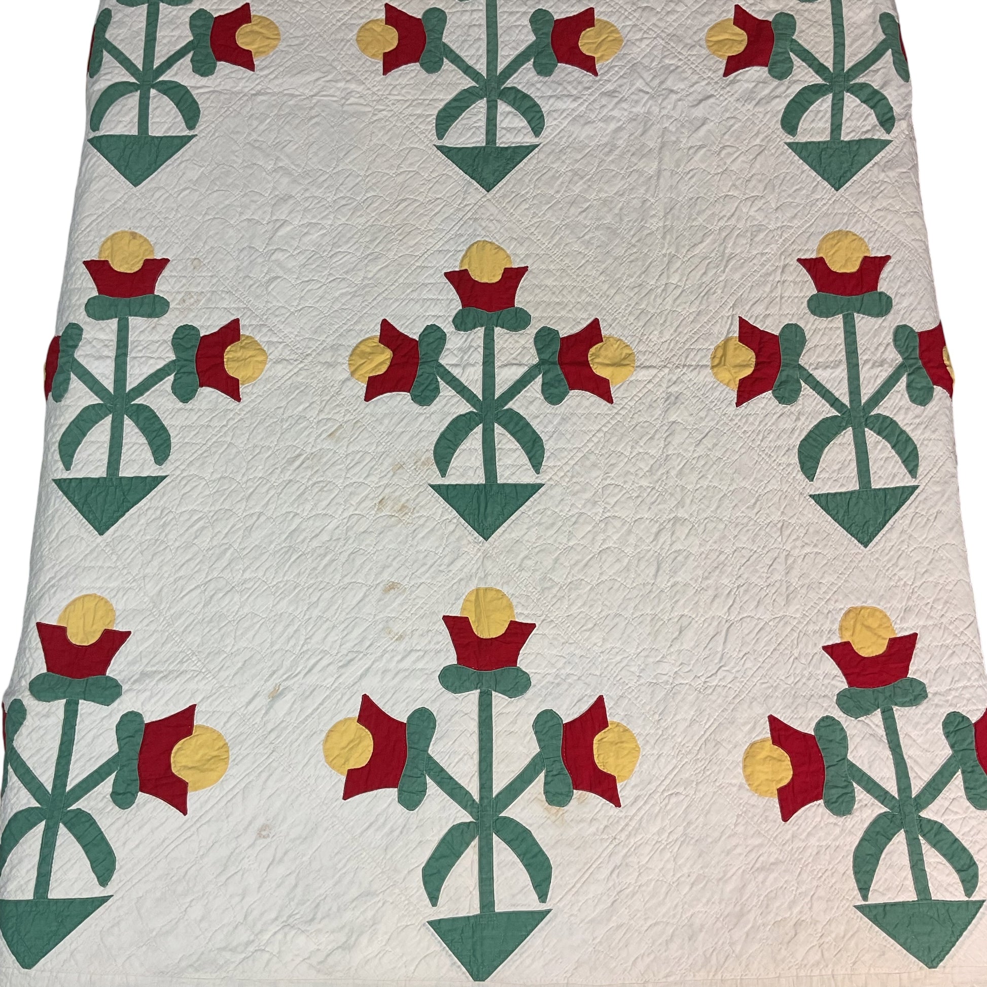 Vintage Appliqué Tulip Cutter Quilt Hand Quilted - Avid Vintage