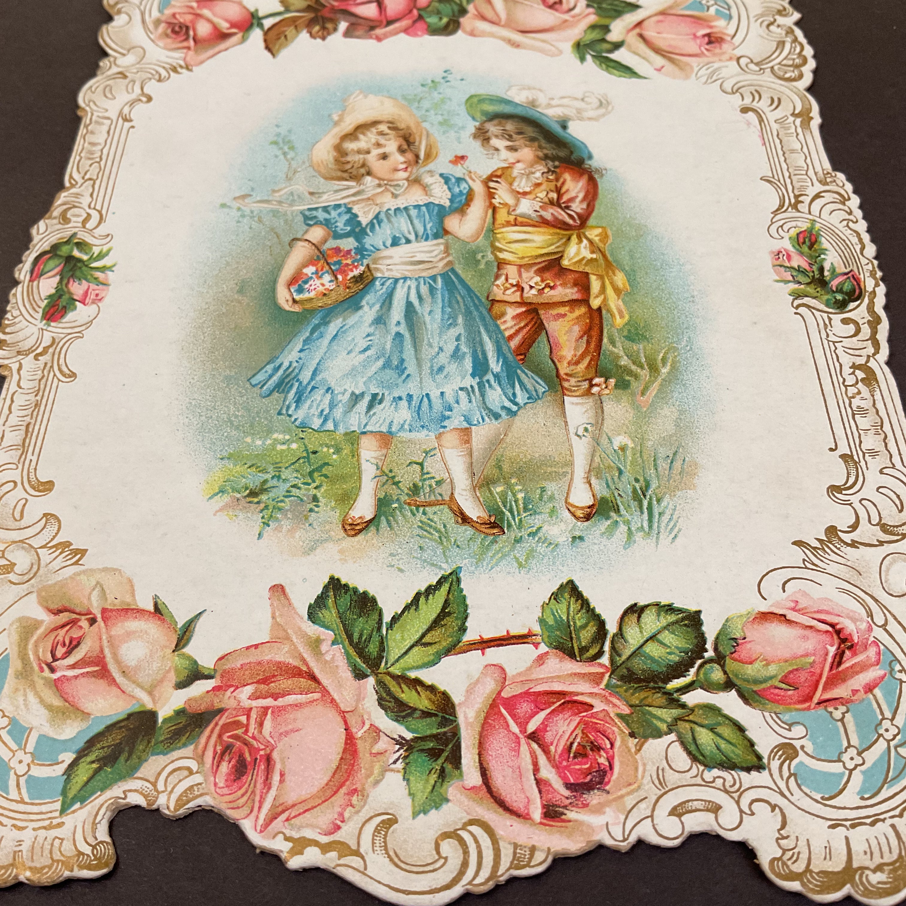 Antique 1910 Victorian Die Cut Greeting Card Boy and Girl - Avid Vintage