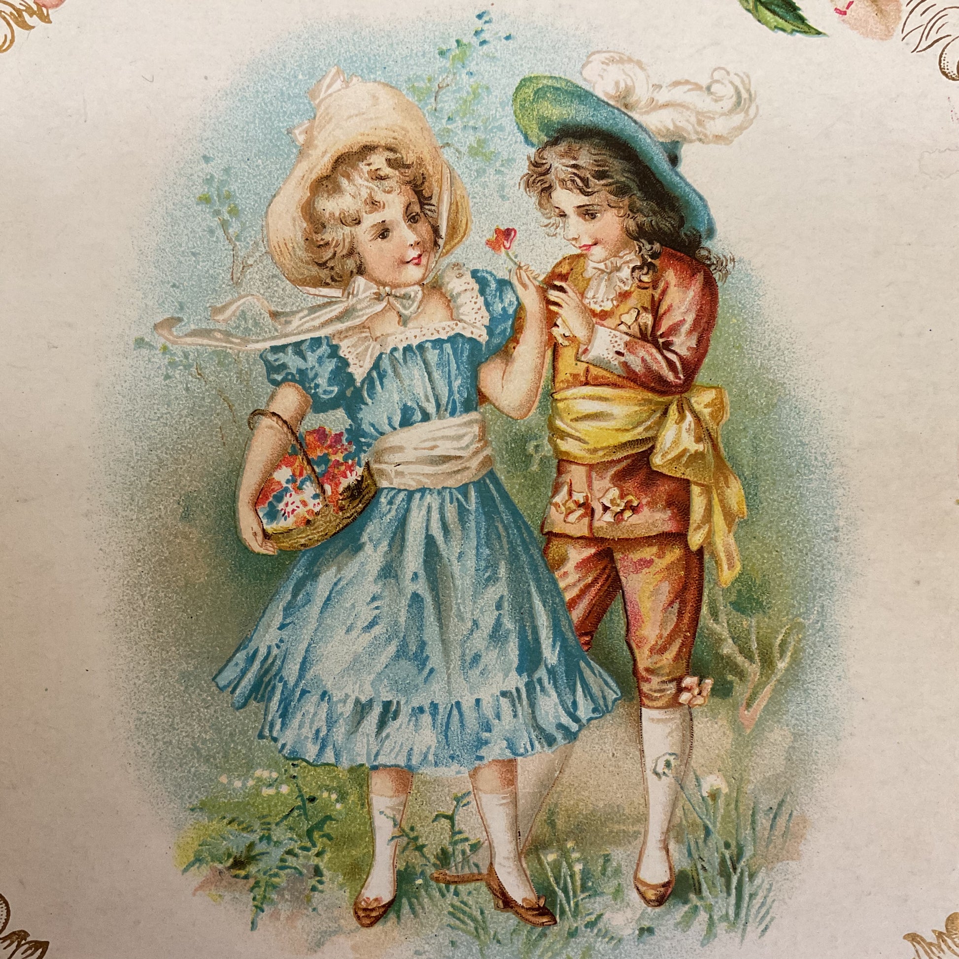 Antique 1910 Victorian Die Cut Greeting Card Boy and Girl - Avid Vintage