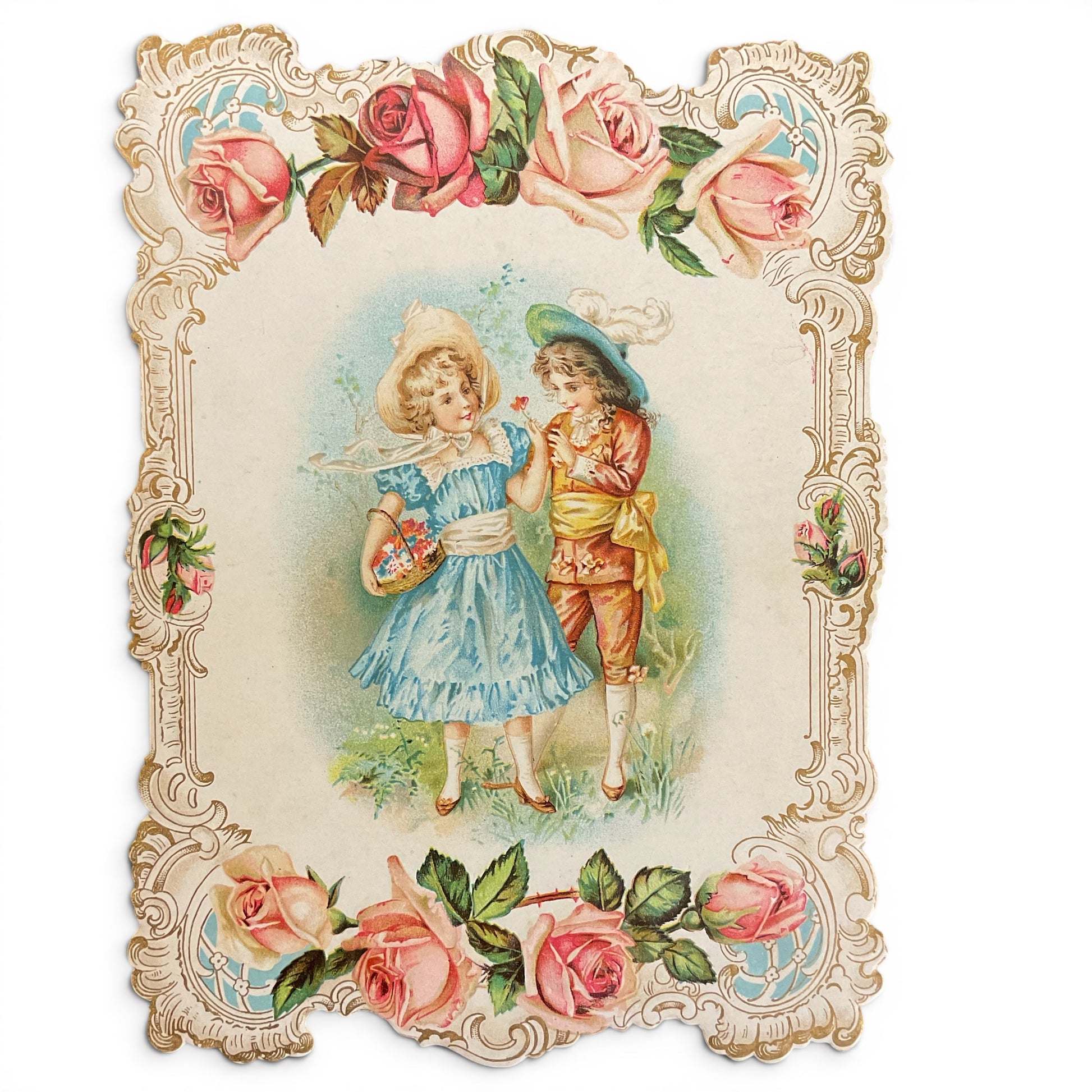 Antique 1910 Victorian Die Cut Greeting Card Boy and Girl - Avid Vintage