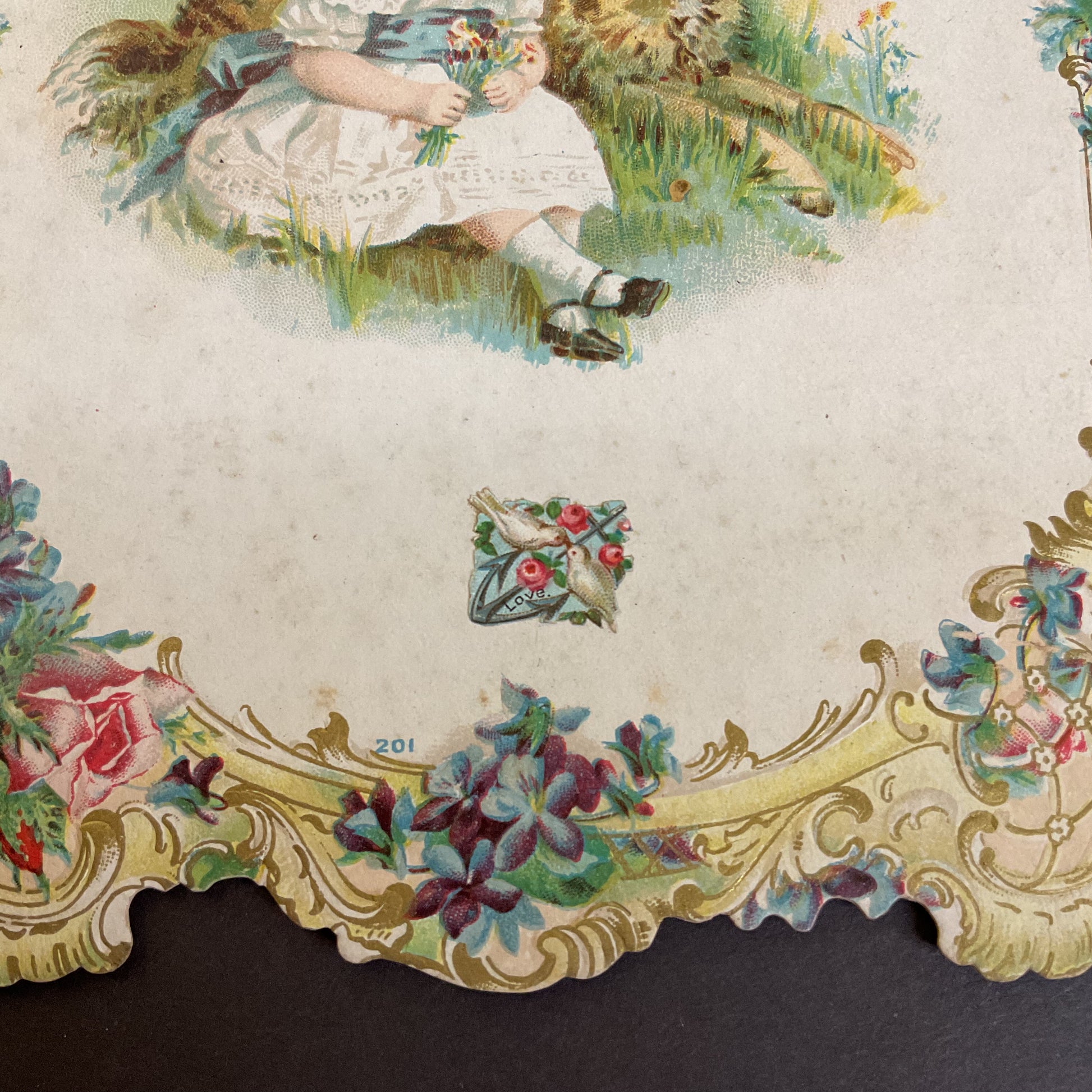 Antique 1910 Edwardian Die Cut Greeting Card Girl and Dog - Avid Vintage