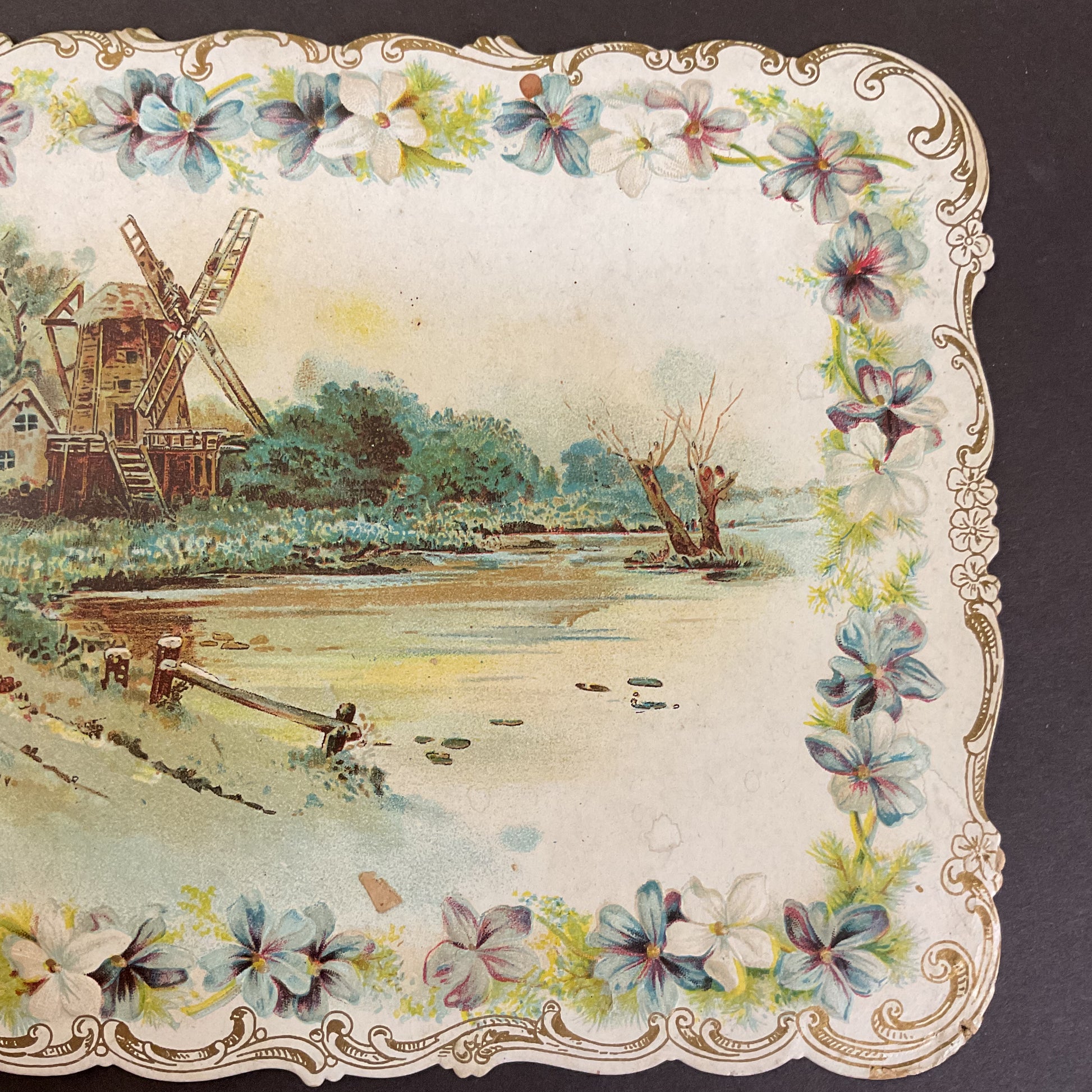 Antique 1910 Victorian Die Cut Greeting Card Windmill Water Scene - Avid Vintage
