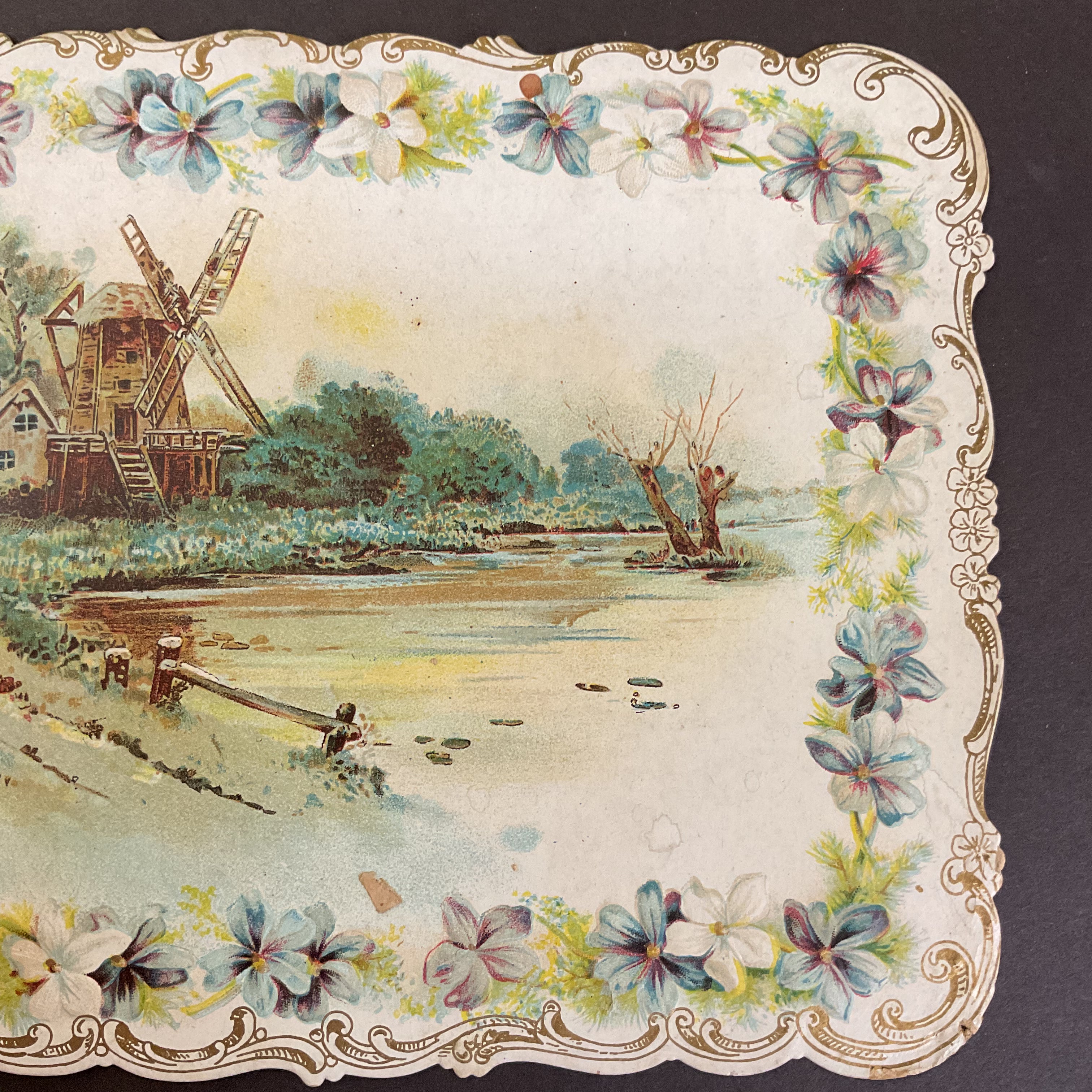 Antique 1910 Victorian Die Cut Greeting Card Windmill Water Scene - Avid Vintage